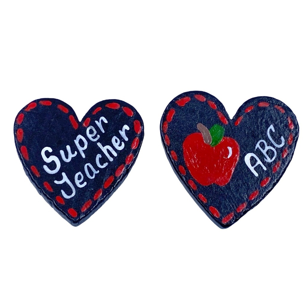 Vintage Super Teacher Heart Shaped Earrings
